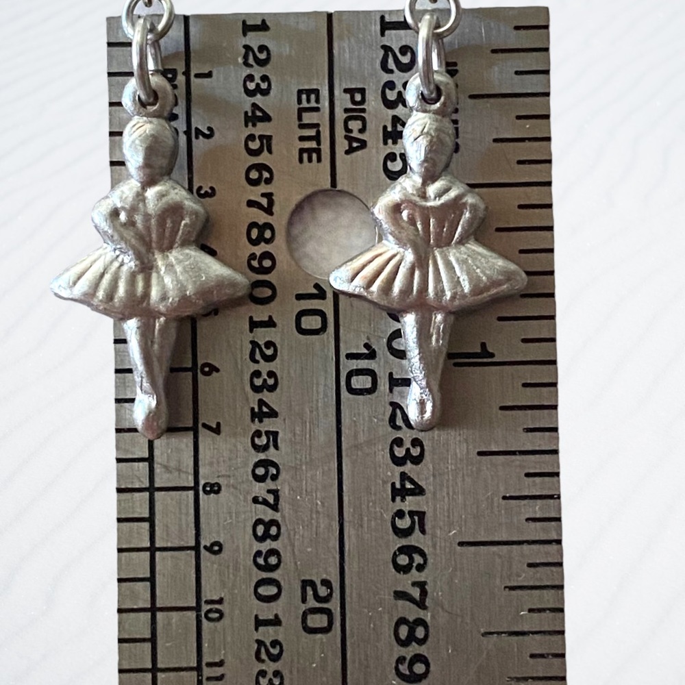 Hand Crafted Earrings Ballerina Chrome Silver Dangle Ballet Dancer Pierced - Picture 5 of 7